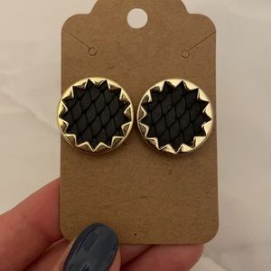 Gold and black leather House of Harlow earrings